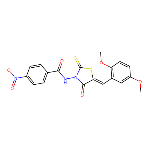 (Z)-N-(5-(2,5-dimethoxybenzylidene)-4-oxo-2-thioxothiazolidin-3-yl)-4-nitrobenzamide structure