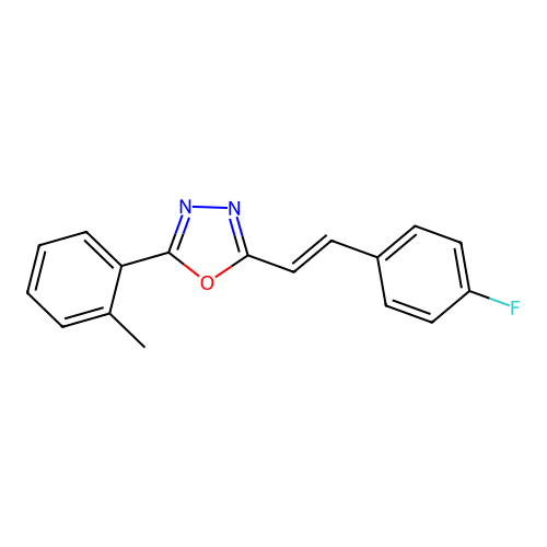 2-[(E)-2-(4-fluorophenyl)ethenyl]-5-(2-methylphenyl)-1,3,4-oxadiazole structure