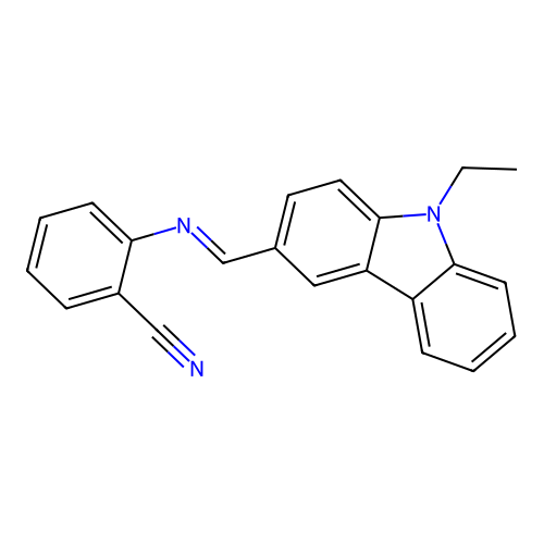 2-{[(E)-(9-ethyl-9H-carbazol-3-yl)methylidene]amino}benzonitrile structure