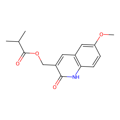 (6-methoxy-2-oxo-1H-quinolin-3-yl)methyl 2-methylpropanoate structure
