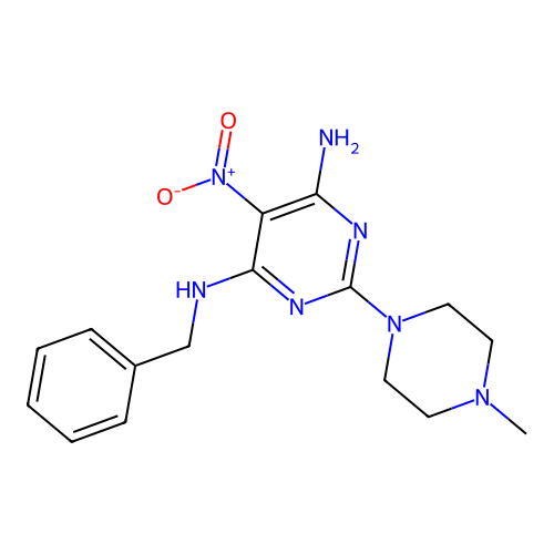 [6-Amino-2-(4-methylpiperazinyl)-5-nitropyrimidin-4-yl]benzylamine structure