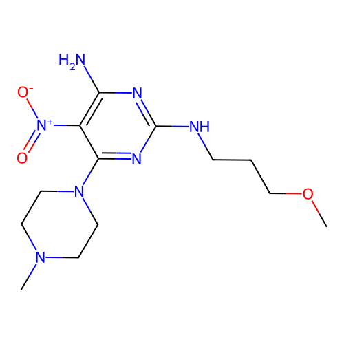 [4-Amino-6-(4-methylpiperazinyl)-5-nitropyrimidin-2-yl](3-methoxypropyl)amine structure