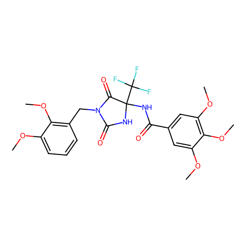 N-(1-(2,3-dimethoxybenzyl)-2,5-dioxo-4-(trifluoromethyl)imidazolidin-4-yl)-3,4,5-trimethoxybenzamide structure