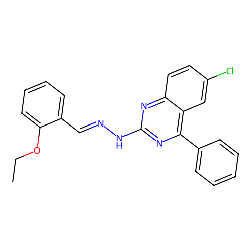 (E)-6-chloro-2-(2-(2-ethoxybenzylidene)hydrazinyl)-4-phenylquinazoline structure