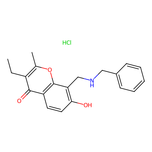 Chromone, 8-(benzylamino)methyl-3-ethyl-7-hydroxy-2-methyl-, hydrochloride structure