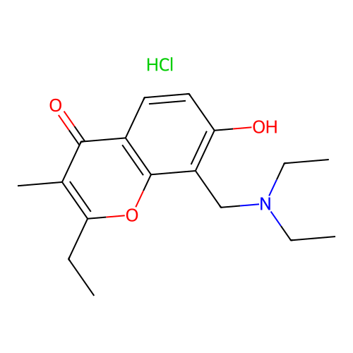 Chromone, 8-(diethylamino)methyl-2-ethyl-7-hydroxy-3-methyl-, hydrochloride structure