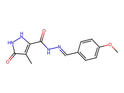 N-[(4-methoxyphenyl)methylideneamino]-4-methyl-5-oxo-1,2-dihydropyrazole-3-carboxamide structure