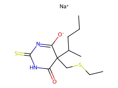 5-(Ethylsulfanylmethyl)-5-pentan-2-yl-2-sulfanylidene-1,3-diazinane-4,6-dione structure