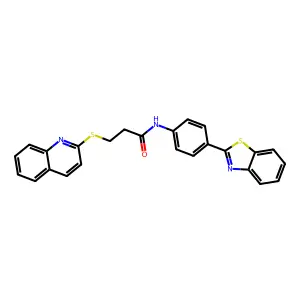 N-[4-(1,3-benzothiazol-2-yl)phenyl]-3-(quinolin-2-ylsulfanyl)propanamide structure