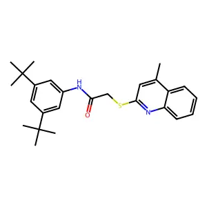N-(3,5-ditert-butylphenyl)-2-(4-methylquinolin-2-yl)sulfanylacetamide structure
