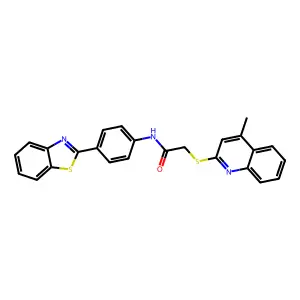 N-(4-(benzo[d]thiazol-2-yl)phenyl)-2-((4-methylquinolin-2-yl)thio)acetamide structure