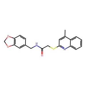 N-(benzo[d][1,3]dioxol-5-ylmethyl)-2-((4-methylquinolin-2-yl)thio)acetamide structure