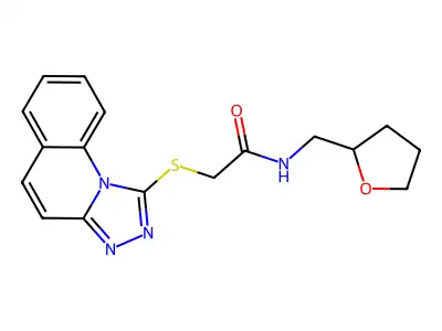 N-[(oxolan-2-yl)methyl]-2-{[1,2,4]triazolo[4,3-a]quinolin-1-ylsulfanyl}acetamide structure