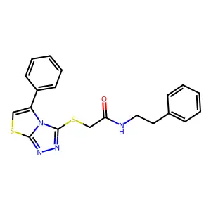 N-phenethyl-2-((5-phenylthiazolo[2,3-c][1,2,4]triazol-3-yl)thio)acetamide structure