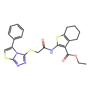 ETHYL 2-[2-({5-PHENYL-[1,2,4]TRIAZOLO[3,4-B][1,3]THIAZOL-3-YL}SULFANYL)ACETAMIDO]-4,5,6,7-TETRAHYDRO-1-BENZOTHIOPHENE-3-CARBOXYLATE structure