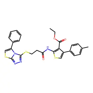 ETHYL 4-(4-METHYLPHENYL)-2-[3-({5-PHENYL-[1,2,4]TRIAZOLO[3,4-B][1,3]THIAZOL-3-YL}SULFANYL)PROPANAMIDO]THIOPHENE-3-CARBOXYLATE structure