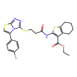 ETHYL 2-(3-{[5-(4-CHLOROPHENYL)-[1,2,4]TRIAZOLO[3,4-B][1,3]THIAZOL-3-YL]SULFANYL}PROPANAMIDO)-4,5,6,7-TETRAHYDRO-1-BENZOTHIOPHENE-3-CARBOXYLATE structure