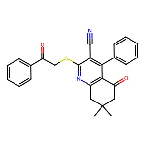 7,7-dimethyl-5-oxo-2-((2-oxo-2-phenylethyl)thio)-4-phenyl-5,6,7,8-tetrahydroquinoline-3-carbonitrile structure