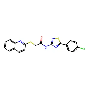N-[5-(4-chlorophenyl)-1,2,4-thiadiazol-3-yl]-2-(2-quinolinylthio)acetamide structure