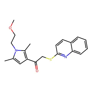 1-(1-(2-methoxyethyl)-2,5-dimethyl-1H-pyrrol-3-yl)-2-(quinolin-2-ylthio)ethanone structure