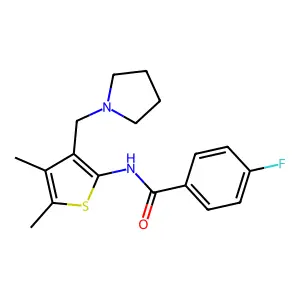 N-(4,5-dimethyl-3-(pyrrolidin-1-ylmethyl)thiophen-2-yl)-4-fluorobenzamide structure