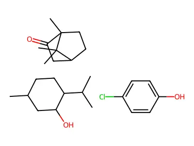 Camphor, menthol, parachlorophenol drug combination structure