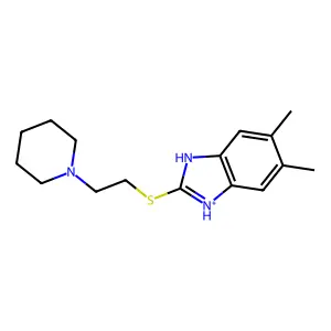 5,6-dimethyl-2-(2-piperidin-1-ium-1-ylethylsulfanyl)-1H-benzimidazole structure
