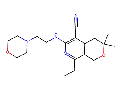 8-ethyl-3,3-dimethyl-6-(2-morpholin-4-ium-4-ylethylamino)-1,4-dihydropyrano[3,4-c]pyridine-5-carbonitrile structure