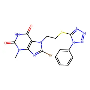 8-Bromo-3-methyl-7-[2-(1-phenyltetrazol-5-yl)sulfanylethyl]purine-2,6-dione structure
