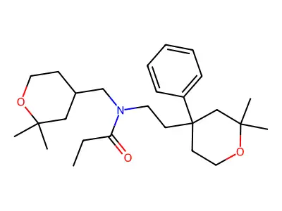 N-[(2,2-dimethyloxan-4-yl)methyl]-N-[2-(2,2-dimethyl-4-phenyloxan-4-yl)ethyl]propanamide structure