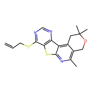 8-(allylthio)-2,2,5-trimethyl-2,4-dihydro-1H-pyrano[4'',3'':4',5']pyrido[3',2':4,5]thieno[3,2-d]pyrimidine structure