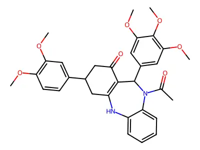 1-[3-(3,4-dimethoxyphenyl)-1-hydroxy-11-(3,4,5-trimethoxyphenyl)-2,3,4,11-tetrahydro-10H-dibenzo[b,e][1,4]diazepin-10-yl]ethanone structure