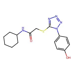 N-cyclohexyl-2-[1-(4-hydroxyphenyl)tetrazol-5-yl]sulfanylacetamide structure