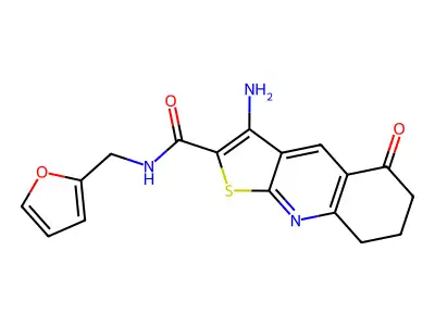3-amino-N-(furan-2-ylmethyl)-5-oxo-7,8-dihydro-6H-thieno[2,3-b]quinoline-2-carboxamide structure
