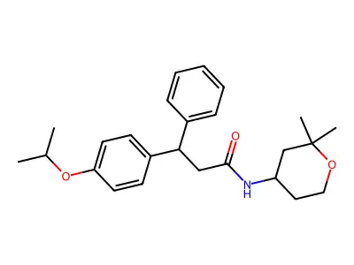 N-(2,2-dimethyloxan-4-yl)-3-phenyl-3-(4-propan-2-yloxyphenyl)propanamide structure