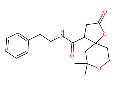 7,7-dimethyl-2-oxo-N-(2-phenylethyl)-1,8-dioxaspiro[4.5]decane-4-carboxamide structure