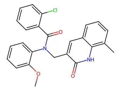 2-chloro-N-(2-methoxyphenyl)-N-[(8-methyl-2-oxo-1H-quinolin-3-yl)methyl]benzamide structure
