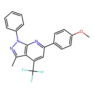 6-(4-methoxyphenyl)-3-methyl-1-phenyl-4-(trifluoromethyl)-1H-pyrazolo[3,4-b]pyridine structure