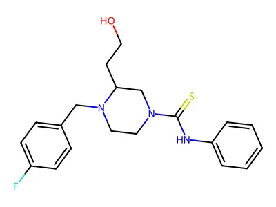 4-[(4-fluorophenyl)methyl]-3-(2-hydroxyethyl)-N-phenylpiperazine-1-carbothioamide structure