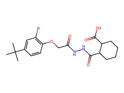 2-({2-[(2-bromo-4-tert-butylphenoxy)acetyl]hydrazino}carbonyl)cyclohexanecarboxylic acid structure