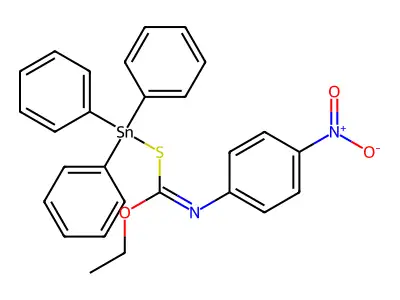 ((Ethoxy((4-nitrophenyl)imino)methyl)thio)triphenylstannane structure