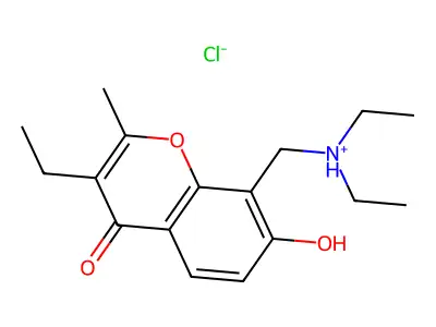 Chromone, 8-(diethylaminomethyl)-3-ethyl-7-hydroxy-2-methyl-, hydrochloride structure