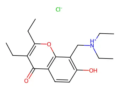 Chromone, 2,3-diethyl-8-(diethylamino)methyl-7-hydroxy-, hydrochloride structure