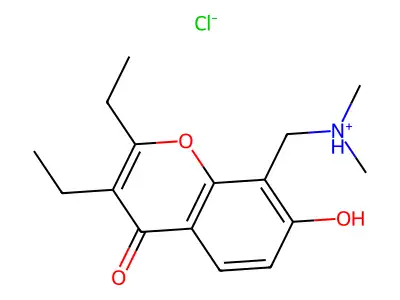 Chromone, 2,3-diethyl-8-(dimethylamino)methyl-7-hydroxy-, hydrochloride structure