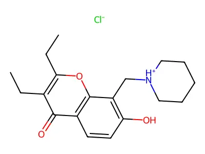 Chromone, 2,3-diethyl-7-hydroxy-8-piperidinomethyl-, hydrochloride structure