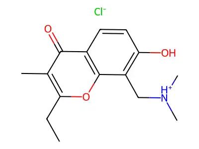 Chromone, 8-(dimethylamino)methyl-2-ethyl-7-hydroxy-3-methyl-, hydrochloride structure