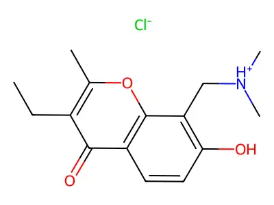 Chromone, 8-(dimethylamino)methyl-3-ethyl-7-hydroxy-2-methyl-, hydrochloride structure