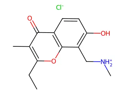 Chromone, 2-ethyl-7-hydroxy-3-methyl-8-(methylamino)methyl-, hydrochloride structure