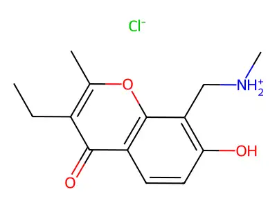 Chromone, 3-ethyl-7-hydroxy-2-methyl-8-(methylamino)methyl-, hydrochloride structure