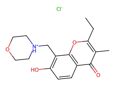 Chromone, 2-ethyl-7-hydroxy-3-methyl-8-morpholinomethyl-, hydrochloride structure